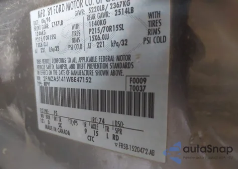 1998 Ford Windstar Gl/Limited/Lx из США, поврежденный, VIN 2FMZA5141WBE47152